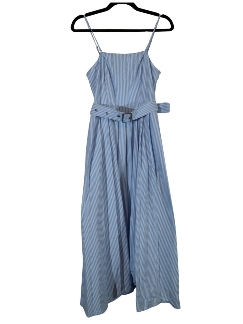 A New Day Blue White Striped Belted Midi Bandeau Dress Size 6 Like New